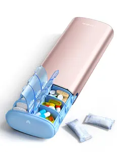 Vaydeer Metal 7 Day Pill Organizer 2 Times a Day – AM PM Weekly Travel Pill Case with Moisture-Proof Desiccant, Airtight Large Capacity Pill Box for Vitamins, Medications & Supplements (Rose Gold)