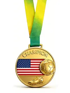 026 Football Champion Gold Medal with Lanyard, Ideal Gift for Sports Events, Parties, Collectibles, Honor Award Pendant