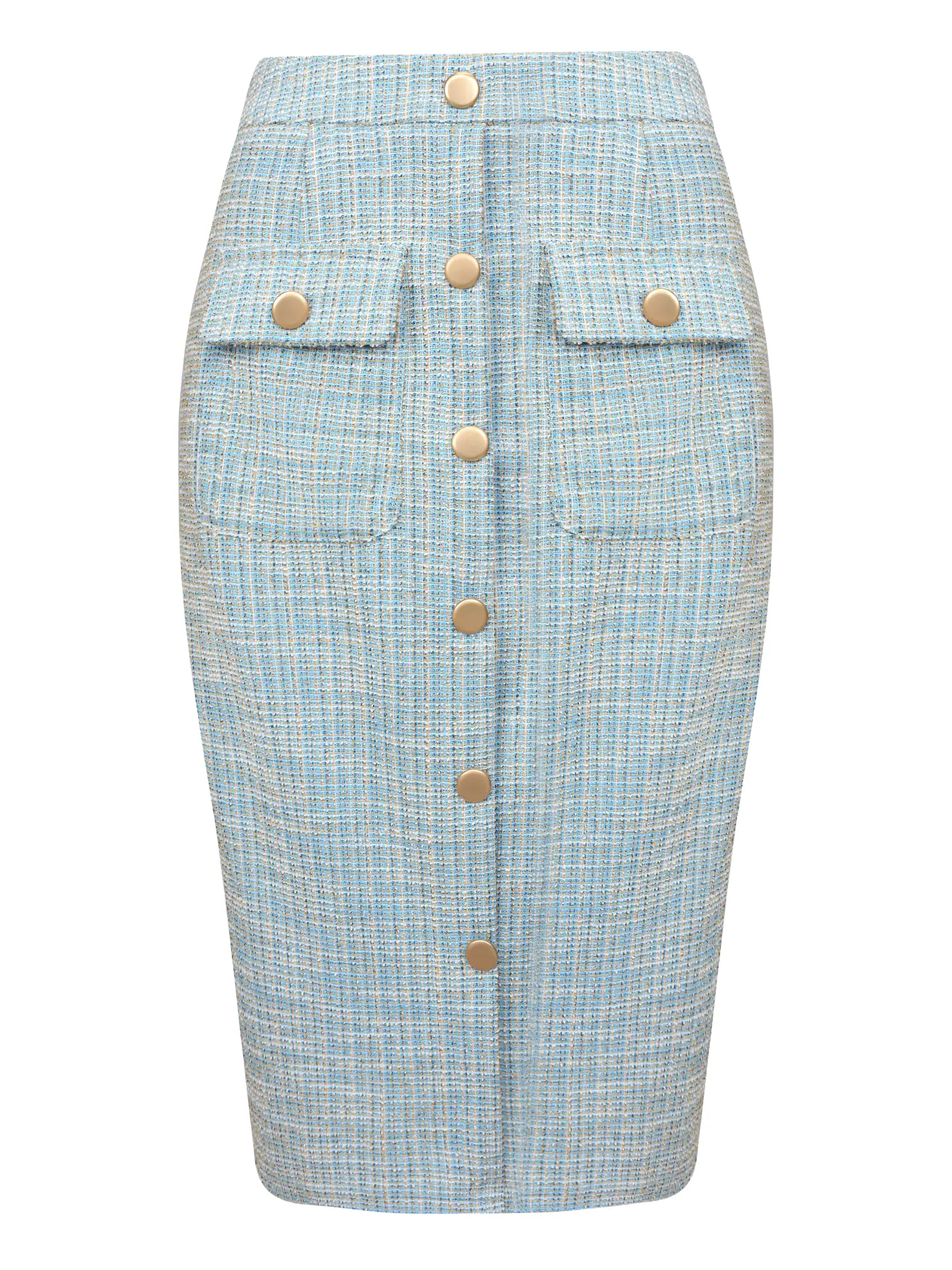 INSPIRE CHIC Women's Tweed Skirt High Waist Elegant Work Office Midi Pencil Skirts with Pocket