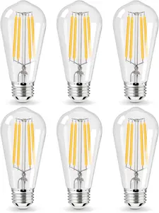 6pack LED Light Bulbs, Shatterproof Edison Bulbs 60 Watt Equivalent, E26 Base Warm White 2700K Bulb, Vintage Decorative Fixture Light Bulbs for Home Lighting, Bathroom, Bedroom, Hallway, Non-dimmable