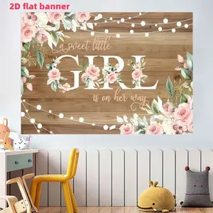 Floral Wood Grain Baby Baptism Backdrop Banner, Polyester Material, Party Decoration, Photo Booth Props, Indoor Outdoor Use