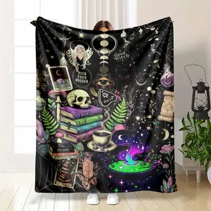 Cool Witchcraft Blanket Pick Your Poison Good Witch Print Soft Flannel Fleece Throw Black Cat Skull Tarot Card Pattern Gothic Decor Gift For Goth Girl