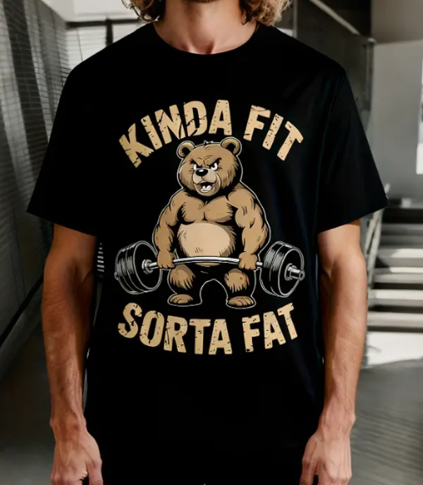 Men's Cotton Crew Neck Half Sleeve Weightlifting Bear T-Shirt - Vintage Gym Tee with Bear Graphic, Slogan Print, Semi-Fitted Funny Design - All Seasons Top for Fitness Enthusiasts, Pairable with Jeans