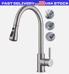 Kitchen Sink Faucet Brushed Nickel Single Handle Swivel Pull Down Sprayer Mixer