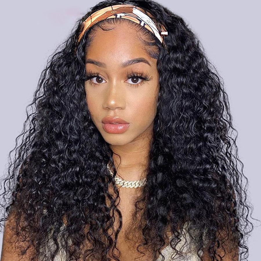 Bling Hair Headband Wig Human Hair Kinky Curly Wig 180% Density Remy Human Hair Wigs For Black Women Brazilian Ready To Wear Wig SpringStatements