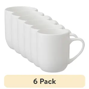 (6 Pack) Glazed White Stoneware 12-Ounce Mugs Set