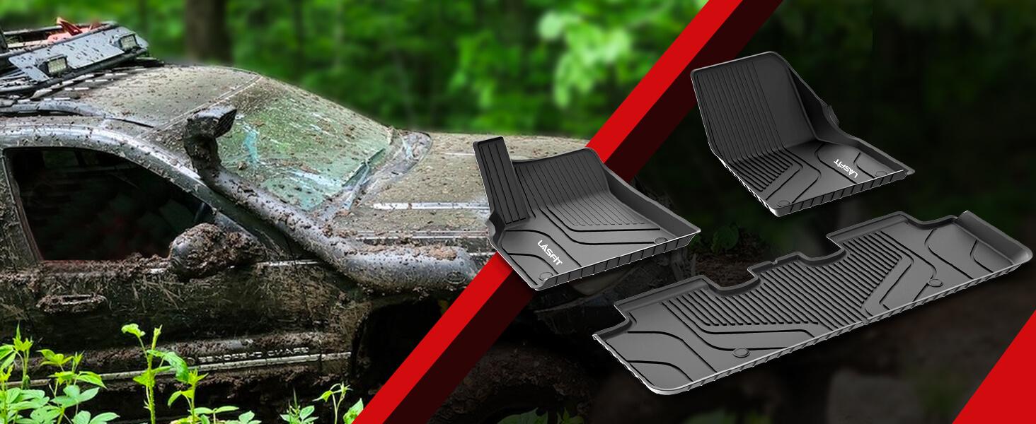 LASFIT Floor Mats for 2023 Tesla Model Y 2022 2021 2020 5 Seats, All Weather TPE Car Mats Custom Fit Floor Liners, Front and Rear 2 Rows Set