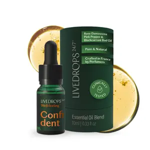 LIVEDROPS 24/7 Confident Essential Oil Blend - Crafted in France - Rose Damascena, Pink Pepper & Blackcurrant Bud Oil -  Pure & Natural - Apply Directly on Skin or in Diffuser - Clinically Tested