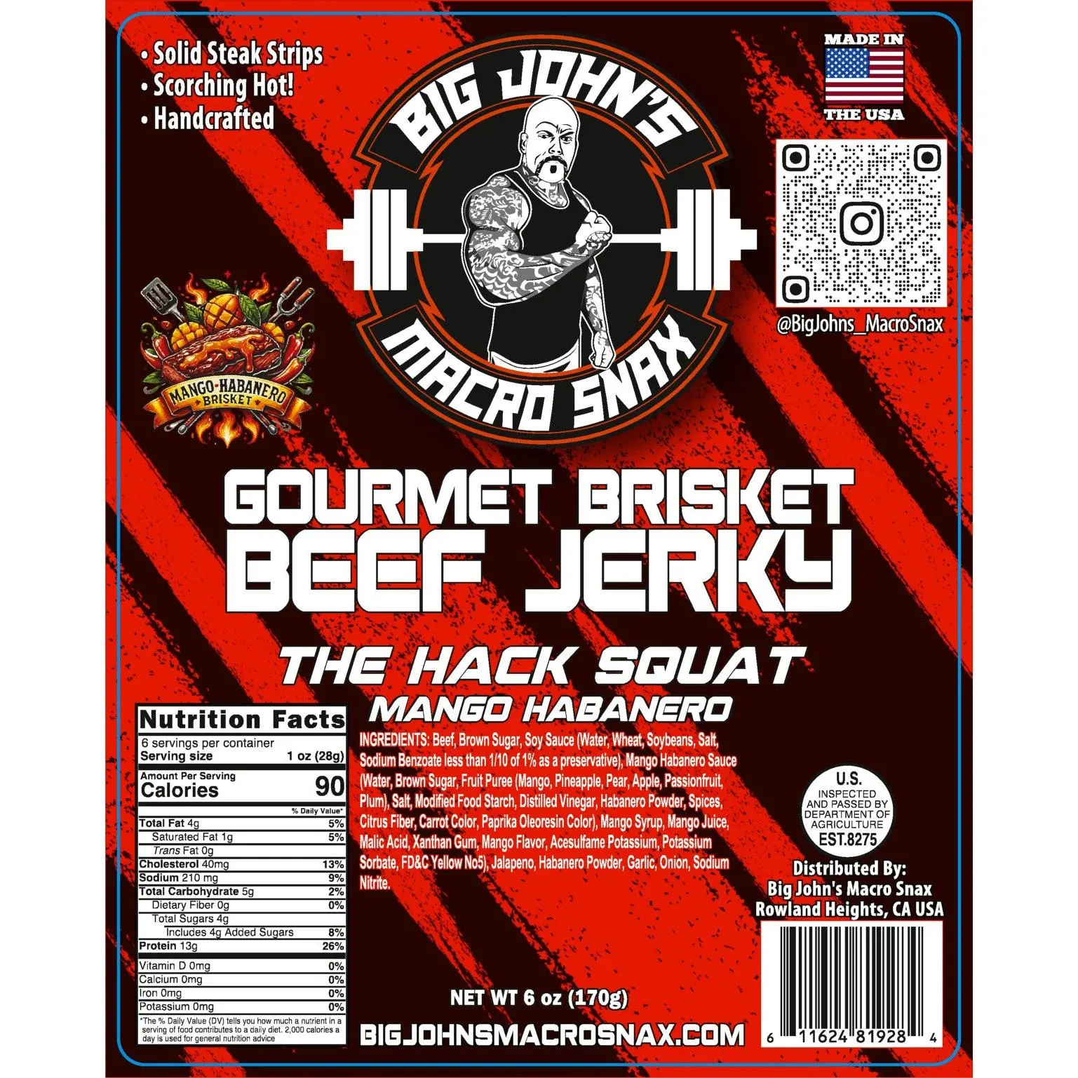 "Hack Squat" Mango Habanero Brisket Beef Jerky -  (6oz) High Protein Snack