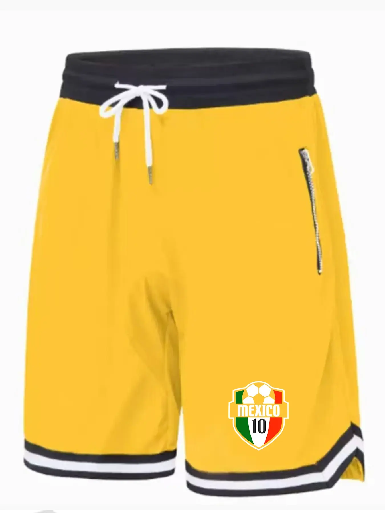 Men's Soccer Theme Athletic Shorts, Base Colorblock Stripes, Drawstring, Zip Pockets, Quick-Dry Breathable, Summer Sportswear