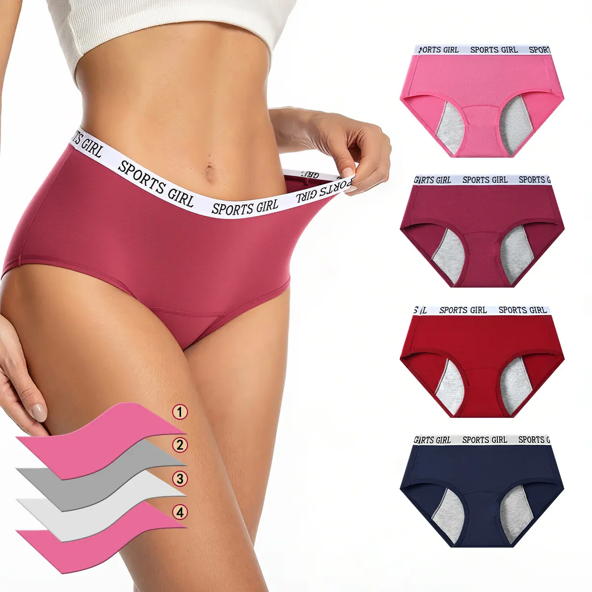 Hotcom Women's High-Waist Seamless Period Panties, Soft Cotton Spandex, Breathable Athletic Fit with Print, for Girls & Women, School & Activewear - Womenswear Summerwins, Girl