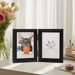 Wooden Photo Frame, 1 Count DIY Pet Paw Print Frame with Photo Frame, Pet Paw Print Kit, Pet Memorial Gift, Home Decor for Living Room Bedroom, Classic Rectangular Frame