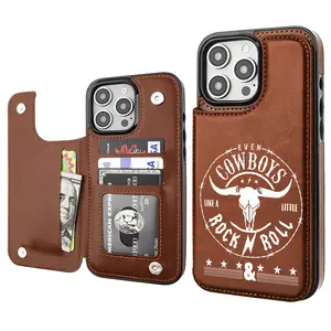 Coors Beer Cow Cowboy Creative Trendy Vintage Western Style Card Holder Wallet Aesthetic Pattern Brown Casing For iphone 16 15 14 13 12 PRO PLUS MAX PU Leather Stylish Gift Shockproof Protection Anti-Drop Protective Protector Phone Cases Shell Cover