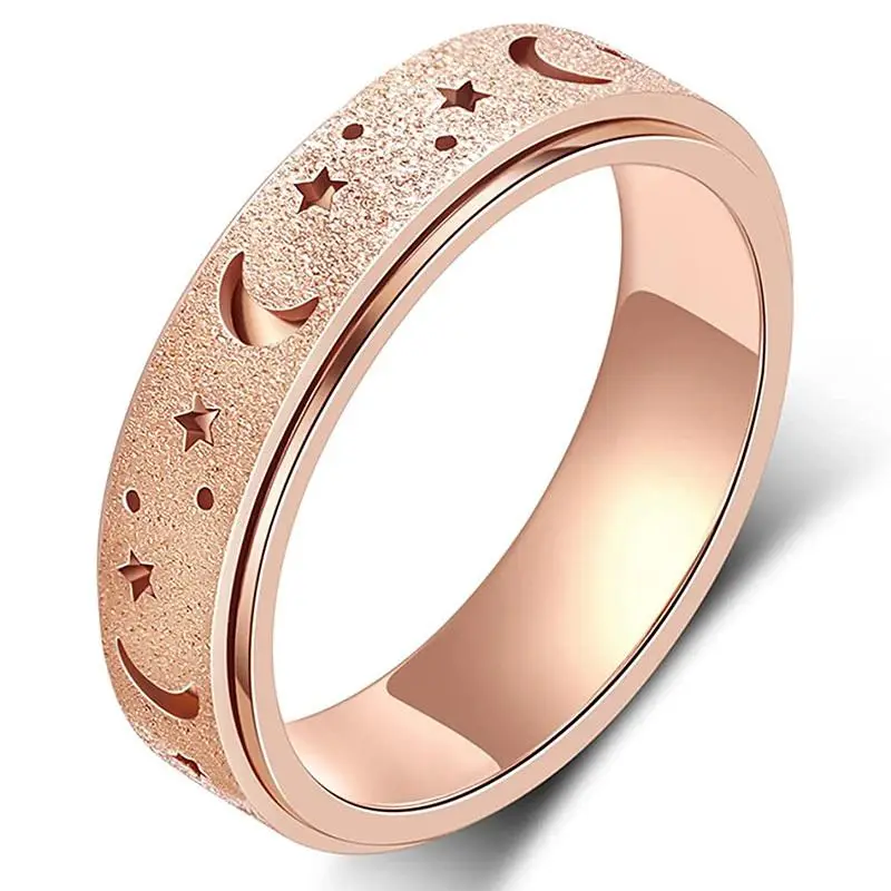 Anxiety/ Fidget Ring Made Of Stainless Steel Rotatable Design Trendy Moon And Star Design Multi Colors To Choose Match Daily Outfits