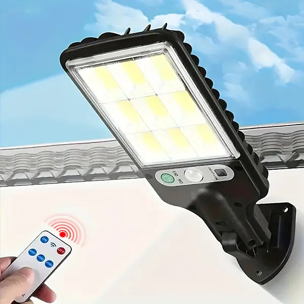 Upgraded Solar Outdoor Lights - 108 COB LED, 3 Mode IP65 Waterproof, Wide Detection Angle, Security Mode, Wireless Remote Control, Included Hardware, All-Weather, Decking and Patio Lighting for Garden Yard