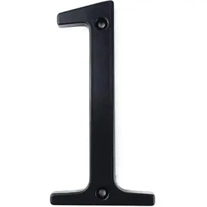 4 inch Modern House Number Sign, Zinc Alloy Street Door Address Numerals Plaque for Home, 1 Black