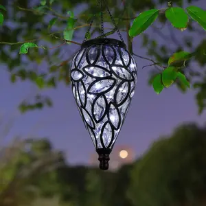 Outdoor Plastic Solar Hanging Lantern, 15 Cool White LEDs Twinkle Effect -Shaped Hanging Lantern Decor Garden Decorative Solar Lights for Backyard, Patio and Lawn