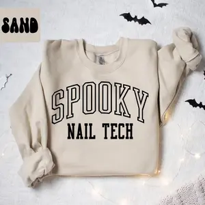Spooky Nail Tech Halloween Sweatshirt Nail Technician Gifts Nail Tech Crewneck Trendy Graphic Oversized Funny Crew Neck Shirt Viral Comfy Tops
