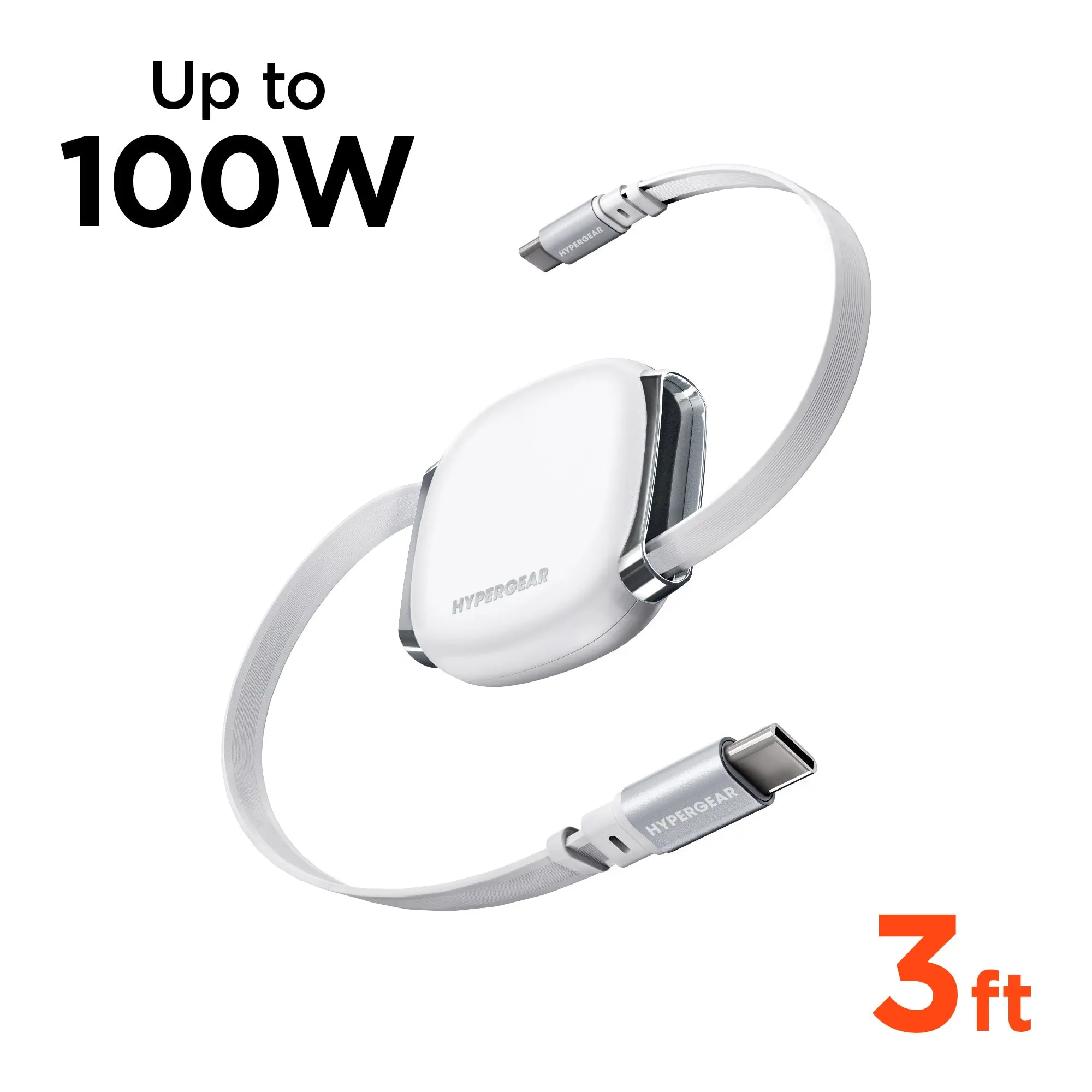 Flexi Go 100W USB-C to USB-C Retractable Cellphone Charger Cable with Ultra-Slim, Compact Case - White