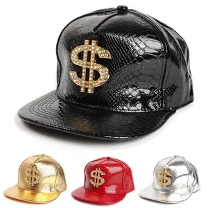 Alligator Print Snapback with Dollar Sign Bling - Iced Out Hip Hop Cap in Faux Leather, Streetwear Statement Piece for Men & Women