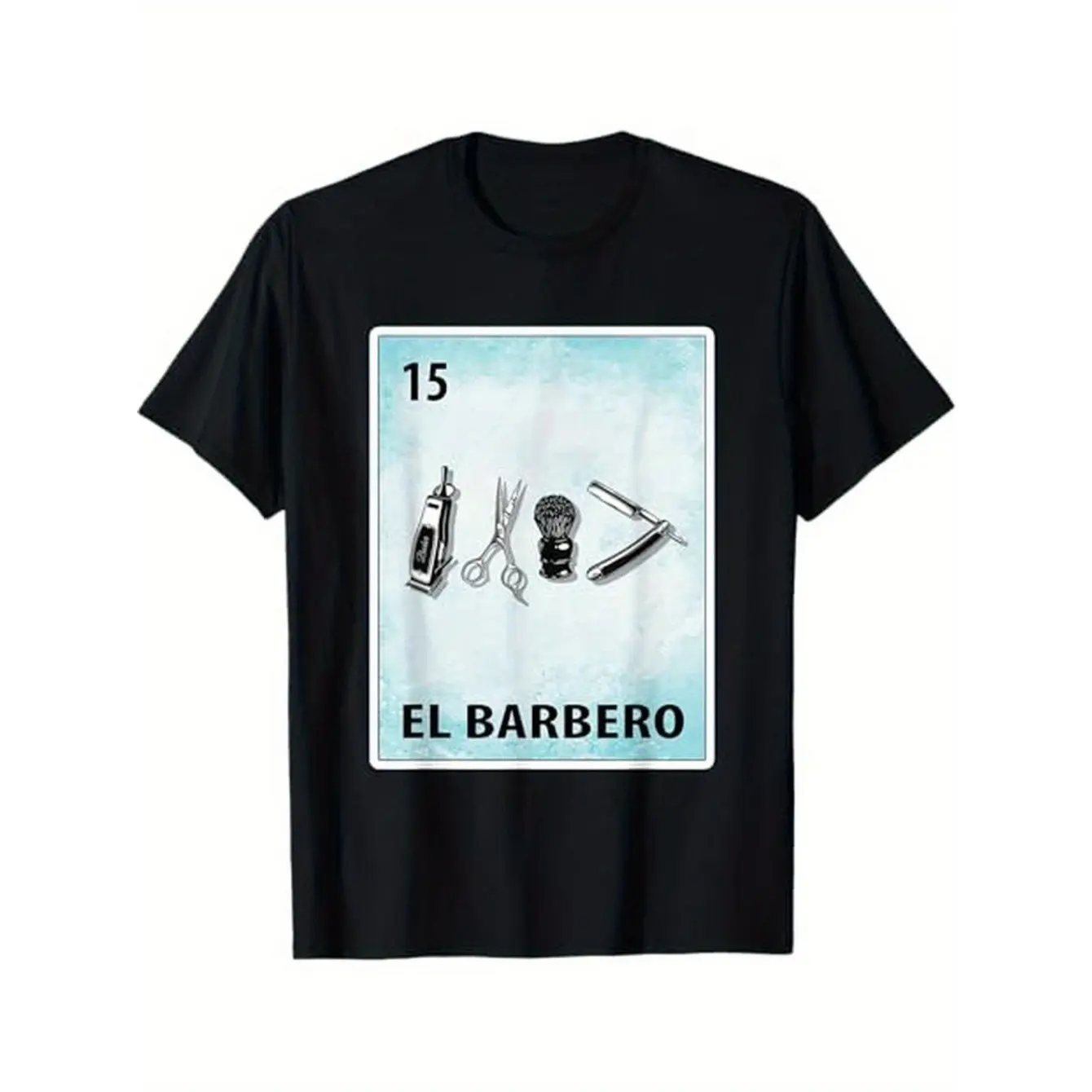 Men's Barber tools Graphic T-Shirt - Short Sleeve Crew Neck Regular Fit Casual Wear |   Soft & Breathable Fabric, Durable Print, Everyday Comfort, Machine Washable, Loteria card style T-shirt