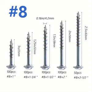 Pocket Hole Screws, Wood Screws #8 50/100pcs Coarse Thread Washer Head, Square Drive Self-Tapping, Indoor Use, Galvanized, Including 50mm Drive Drill Bit Bolts Hardware