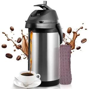 Thermal Coffee Carafe 1.9/4L with Lever Action Pump, Stainless Steel Design, Includes Cleaning Cloth, Perfect for Parties & Outdoor Use