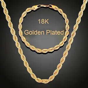 2-Piece Men's 18K Gold Plated Twisted Rope Necklace and Bracelet Set Street Style Punk Hip-Hop Alloy Jewelry No Pendant Fashion Men's Gift