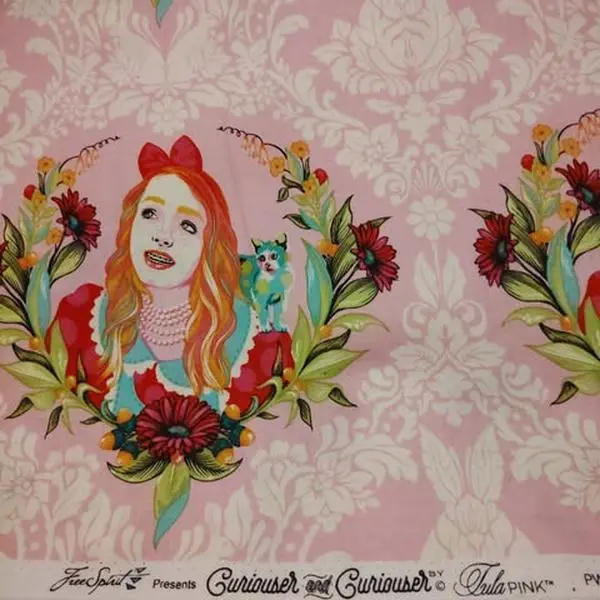 Tula Pink “Curiouser & Curiouser” – Alice Portrait – 2 Yard Cut – Pink – OOP FreeSpirit Fabric