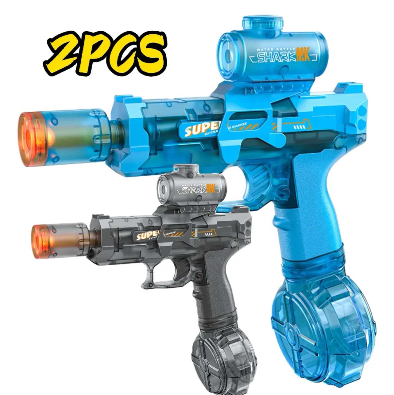 Kids' 2-Pack Rechargeable Automatic SMG Squirt Guns with LED Lights, Long-Range Powerful Pool Toys for Outdoor Battle Fun, Recharge & Play Summer Gift