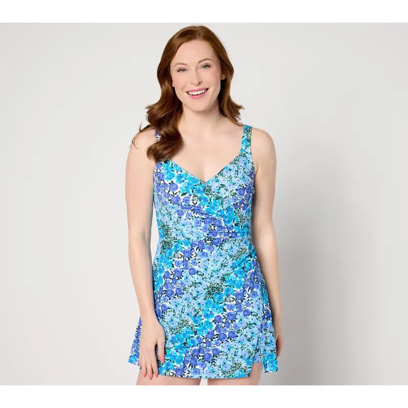 knee length dresses for ladies Tunic Short Sleeve Swim Dress Kaleidoscope / Xs by HydroChic main image 0