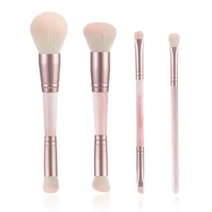 4PCS Pink Dual-Ended Makeup Brushes Set, Professional Foundation Blush Concealer Eyeshadow Kabuki Brush Kit, Soft Vegan Synthetic Bristles for Women