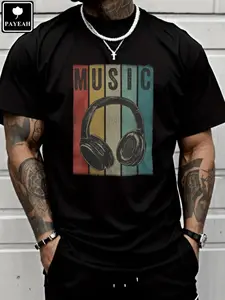 PAYEAH Electronic Music Lover DJ Gift Vintage Retro Headphones 100% Heavy Cotton Tshirt