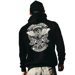 2026 Men's Hoodie: Premium Polyester Unisex Black Relaxed Fit Pullover with Full-Back Winged Tire & Engine Piston Graphic Edgy Biker Streetwear Top Ideal for Motorcycle Rides Daily Wear 59°F+ Weather Casual Outings Gift for Boyfriend Rock Music Fans