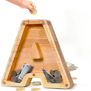 2026 New Twenty-six English Alphabet A-Z Letter Piggy Bank,Large-Capacity Transparent Wooden Alphabet Piggy Bank，Personalized Coin Savings Box, Name DIY Creative Purchase Combination-Wooden Alphabet Piggy Bank - Suitable for Coins and Banknotes
