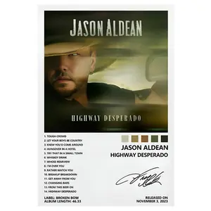 Jason Aldean 'Highway Desperado' Album Cover Art Poster - Unframed 12x 18inch Canvas, Retro Style, Cowboy Theme Design, Perfect for Music Room and Bedroom Decoration, Fan Merchandise|Vintage Poster|Canvas Wall Art