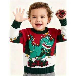 Christmas Autumn-Winter Cartoon Dinosaur Sweater for Boys and, Pullover Knitwear