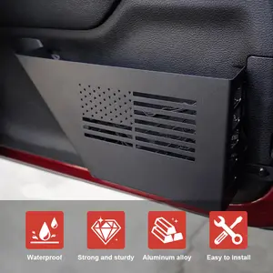 Metal Front Door Storage Box, Door Side Insert Organizer Pocket with US Flag Style for 2007-2018 Jeep Wrangler JK JKU 2/4 Doors, Black, 2pcs