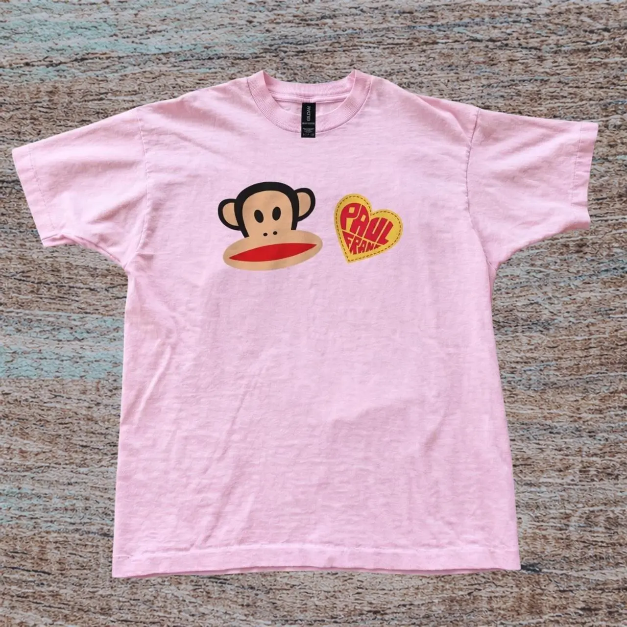 Paul Frank Monkey Graphic T-Shirt, Retro 2000s McBling Yellow Heart Tee, Unisex Pink Cotton Oversized Casual Shirt