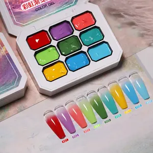 Rainbow Gradient Solid Nail Polish Gel, Colorful Manicure Jelly 9 Grid, Nail Gel Set, Fashion LED Washable Gel, Creamy Texture, Salon Quality