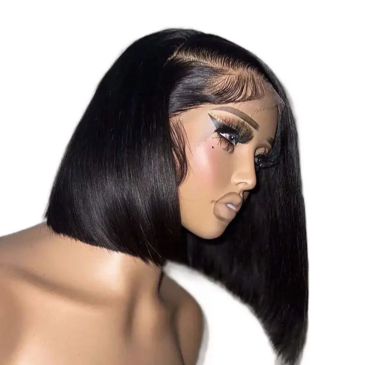Bob Natural Color 200 Density Human Hair Wig 12 Inch 13x6 Lace Front Straight for Women