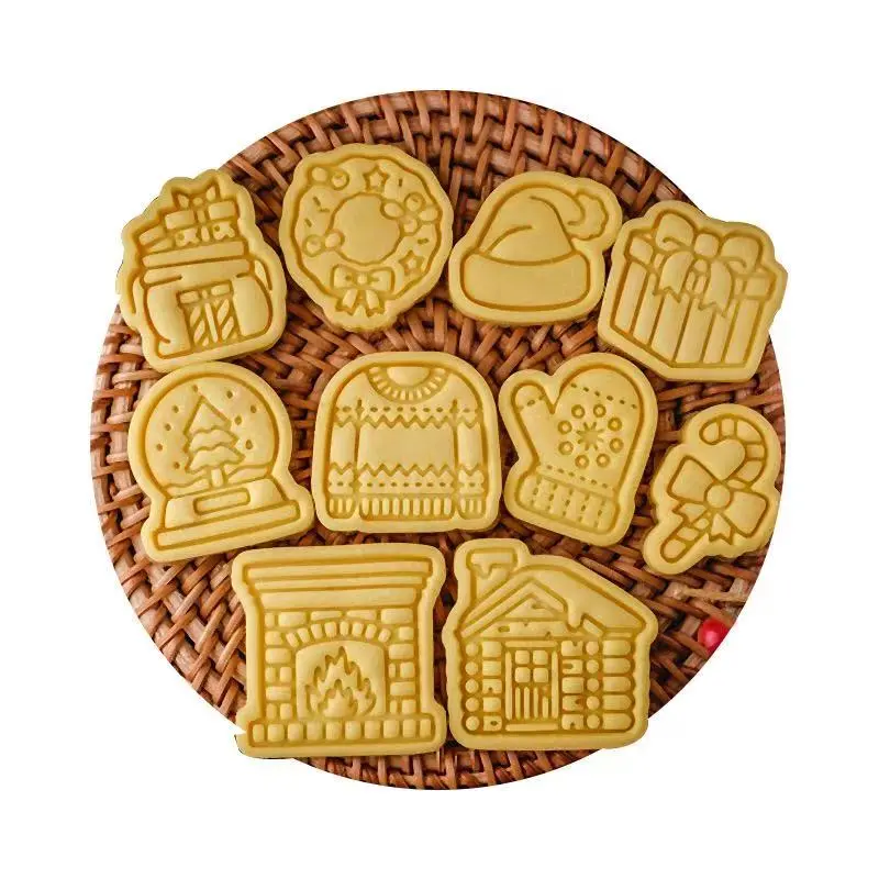 Cookie Cutter Set 3D Holiday Cookie Cutters Party Baking Decorations Plastic Cookie Presses Holiday Birthday Party Cookie Set Baking Kitchen Tools Christmas Gloves Snowman Gingerbread Man
