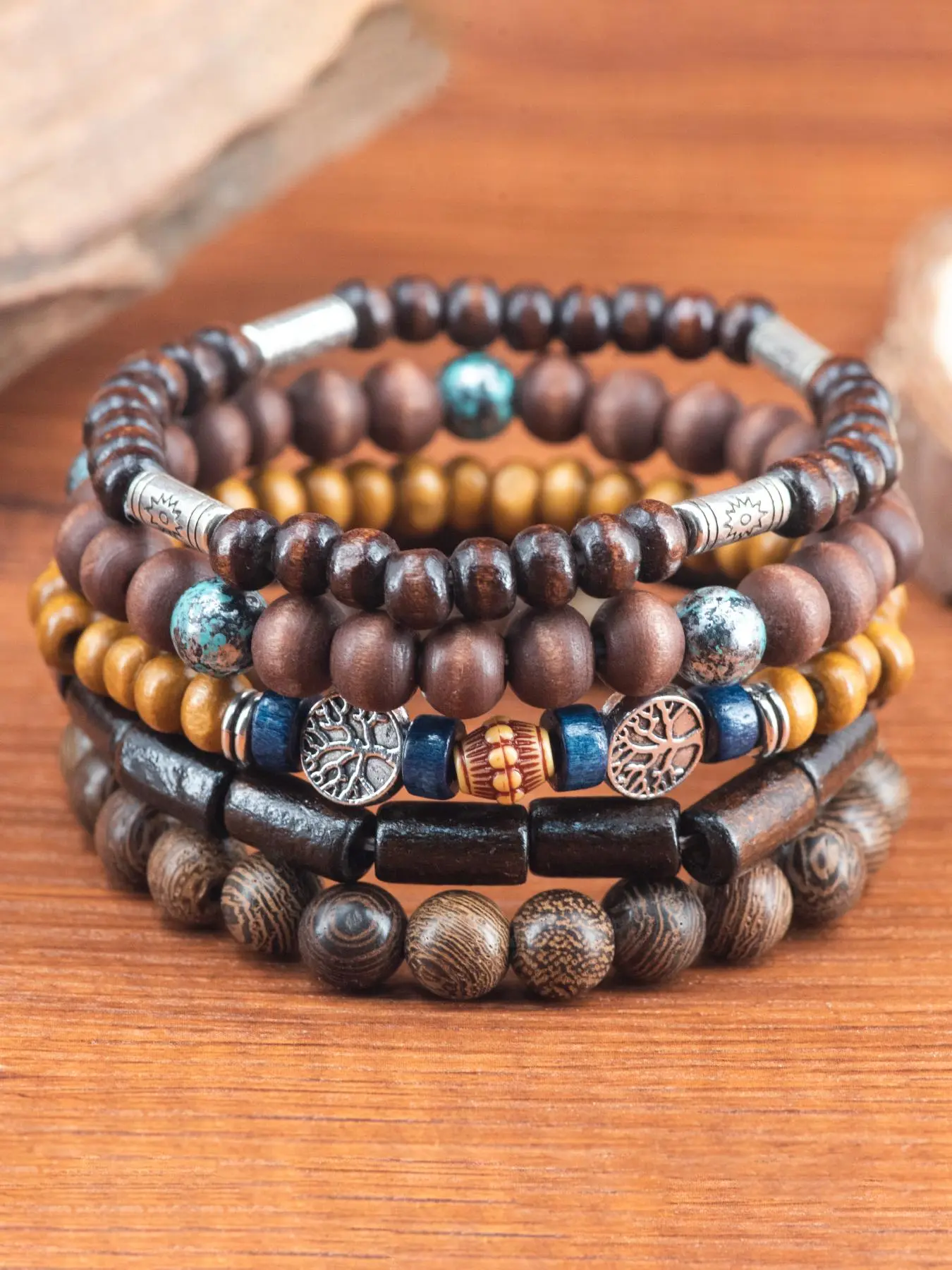 Boho Style Wooden Beaded Bracelet, Vintage Trendy Bracelet, Fashionable Jewelry for Women & Girls for Daily Decoration, Beaded Bracelet Set, Bracelet Stack, Bracelets Stack
