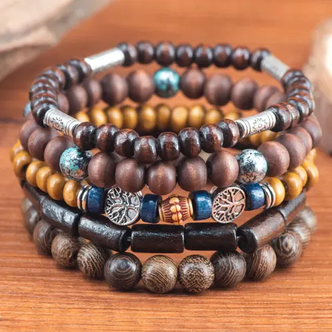 Boho Style Wooden Beaded Bracelet, Vintage Trendy Bracelet, Fashionable Jewelry for Women & Girls for Daily Decoration, Beaded Bracelet Set, Bracelet Stack, Bracelets Stack