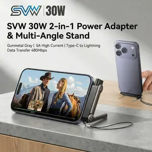 240W/30W USB C OTG Adapter With Stand 90 Degree Type C Female to iP Male Converter For iPhone 17 16 Macbook Xiaomi Samsung