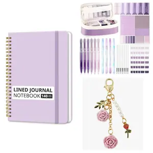 Aesthetic Journal Set - Lined Notebook (140 Pages), Includes Pens, Highlighters, Sticky Pads & Pen Case, Charm - PURPLE