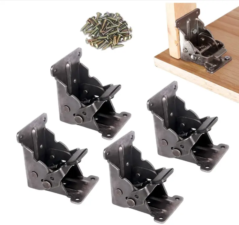 4 Pack Locking Hinge for Folding Table Brackets, Heavy Duty Folding Brackets 90 Degree Self Locking Folding Hinge for Table Legs Furniture