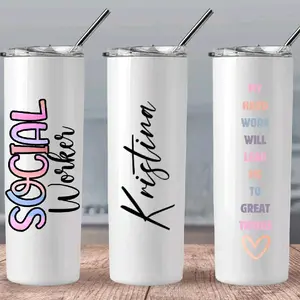Social Worker Personalized Tumbler - My Hard Work Will Lead Me to Great Things Name Kristina with Colorful Design