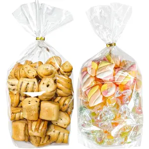 6 x 9 Bottom Gusset Cellophane  Bags, 50 count Flat Bottom Clear Gifts Bags with Twist Ties for Party Favor Packaging,  Mug Wrapping, Small Plastic  Goodie Bags for Cookie, Candy, Popcorn