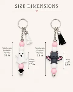 Halloween Ghost and Bat Keychain, Spooky Cute Silicone Bead Bag Charm, Fall Purse Accessory, Kawaii Planner Charm, Handmade Goth Gift